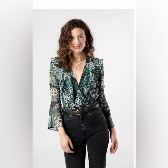 NWT Band of the Free Bonnie Emerald Black Floral Boho Gypsy Bodysuit Size Small - Picture 2 of 12